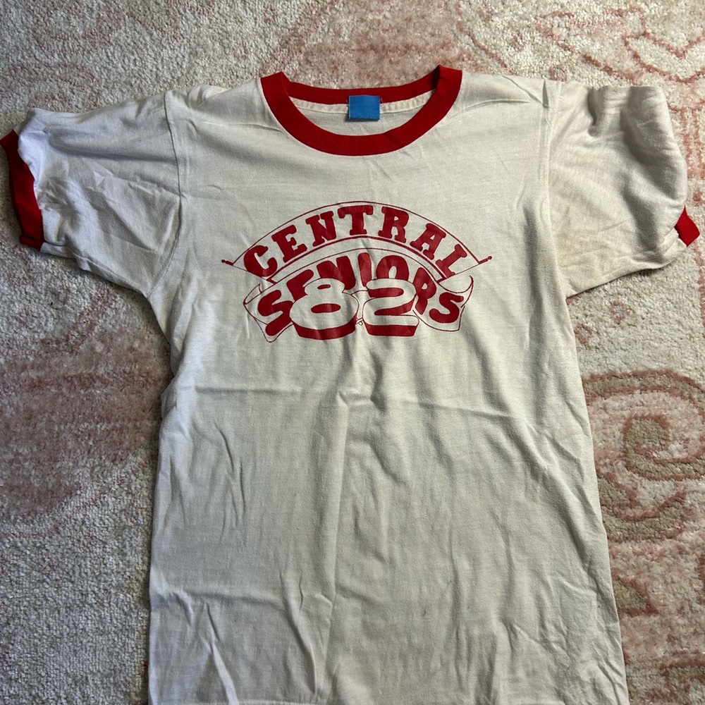Vintage Red & White 'Central Seniors 82' Graphic Ringer Tee